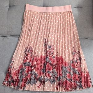 SOLD Pink Floral Polka Dot Pleated Midi Skirt